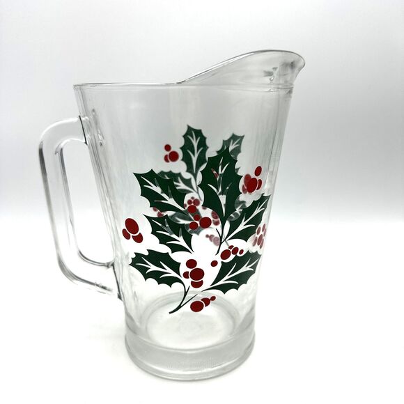 Vintage Crisa Glass Pitcher w/ 5 Glasses HOLLY'S & BERRIES - Picture 5 of 13
